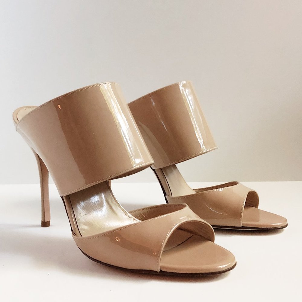 MANOLO BLAHNIK nude Ripta double-band mule slide